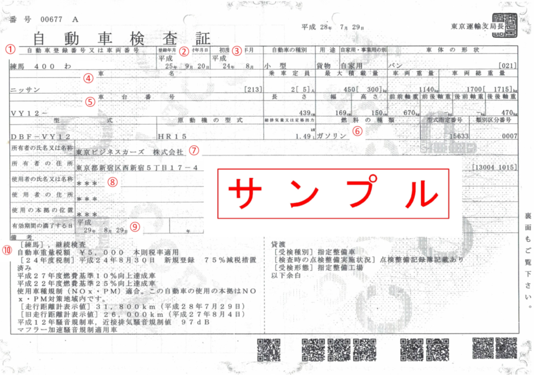 クルマのミニ知識 自動車検査証 車検証 について マンスリーレンタカーや短期カーリースを提供する東京ビジネスカーズ